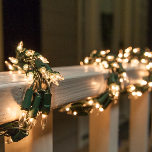 Clear Lights Garland on Green Wire
